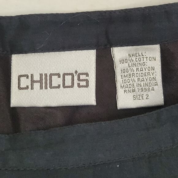 VTG Tiered Boho Skirt Beaded Applique Black & White Geometric Chico's 2 (US L) - Picture 2 of 9